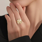 2 pack Gold-Tone Rotatable Floral Anxiety Rings for Women, Cubic Zirconia Spinning Flower Design, Stress Relief Fidget Rings